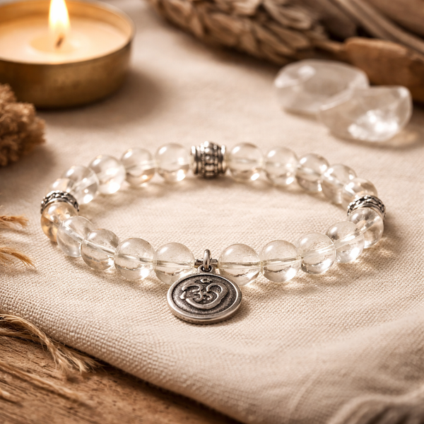 Mala Armband Bergkristal Elastisch Met Ohm Symbool
