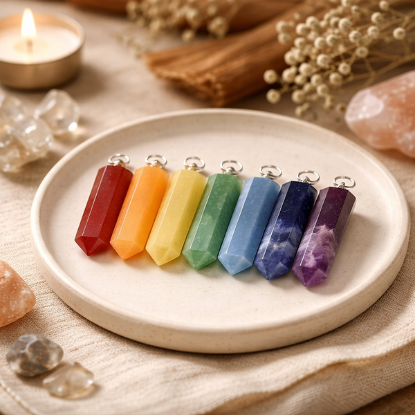 Set Van 7 Chakra Hangers Van Edelstenen Amethist Lapis Lazuli Sodaliet Groene Aventurijn Gele Aventurijn Perzik Aventurijn Jaspis