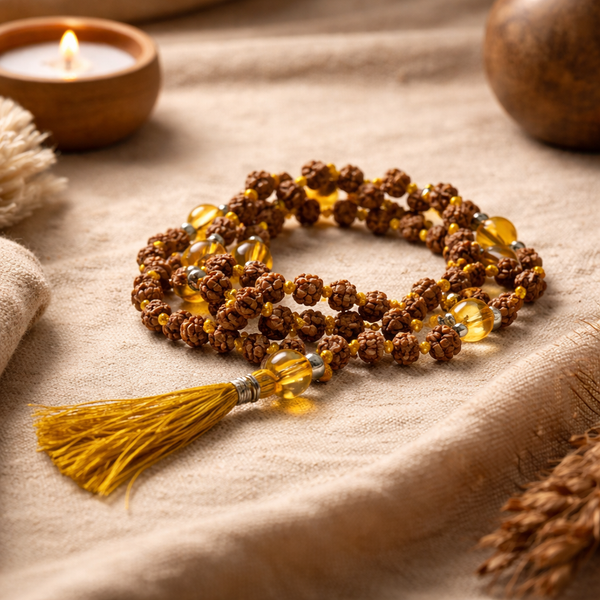 Mala Van Rudraksha En Citrien Gebrande Amethist