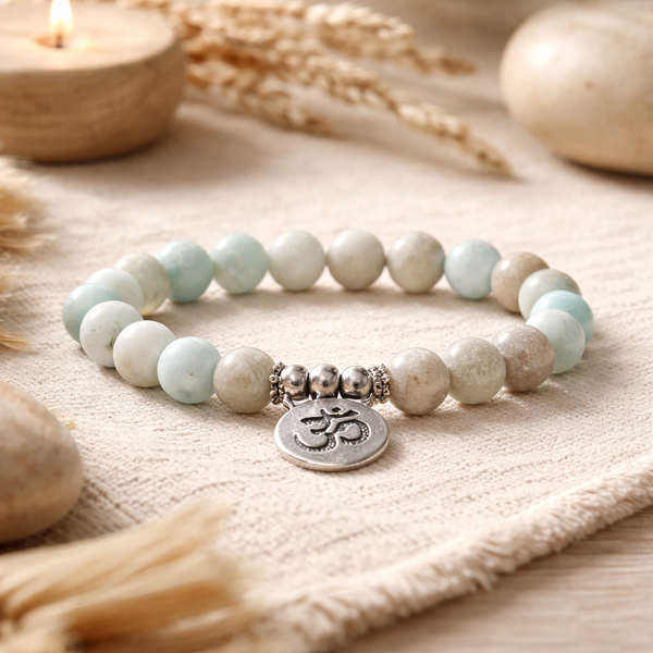 Mala Armband Amazoniet Met Ohm Symbool Op Elastiek