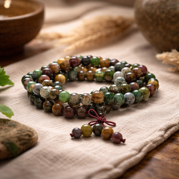 Mala Armband Met 108 Agaatkralen Elastisch