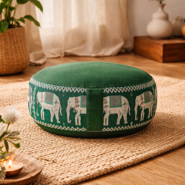 Meditatiekussen Olifant Katoen Groen Rond 33 x 16 cm