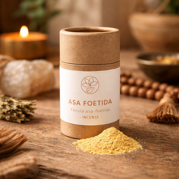 Wierookkruid Asa Foetida Voor Zuiveringsrituelen In Kartonnen Koker