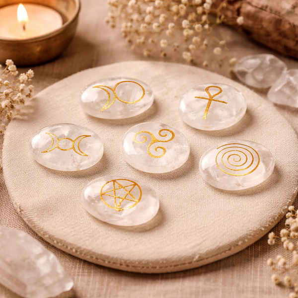 Symbolenstenen Wicca Bergkristal Set Van 6