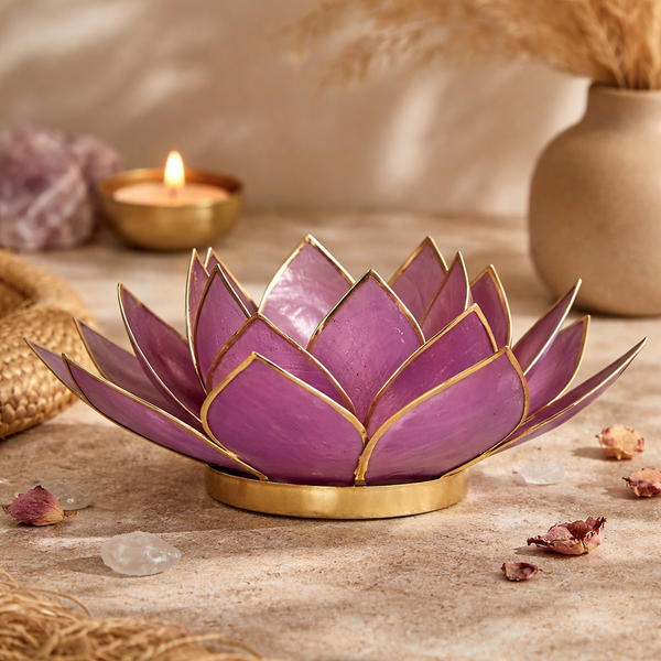 Sfeerlicht Lotus Capiz Lila Goudrand
