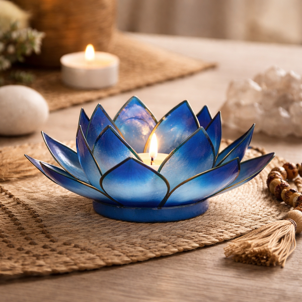 Sfeerlicht Lotus Capiz Schelp Blauw Tweekleurig