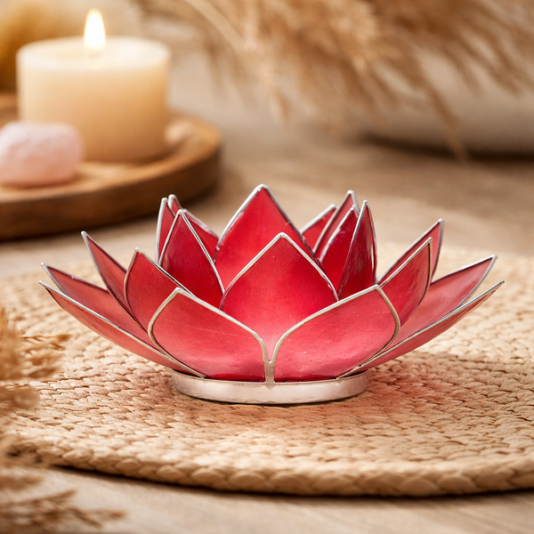 Sfeerlicht Lotus Roze-Rood Zilverrand