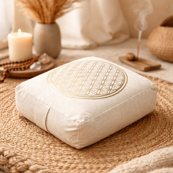 Meditatiekussen Bolster Bloem Des Levens Biokatoen OCS 38x28x13cm