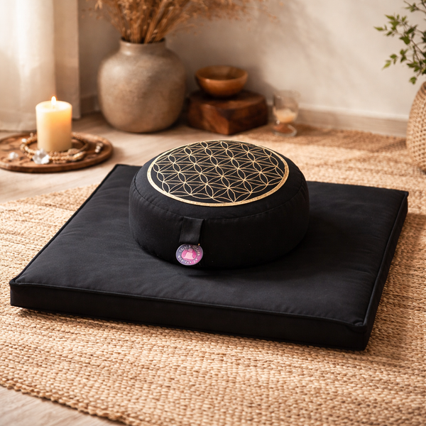 Meditatie Set Bloem Des Levens Zwart Goud 65x65x5 cm