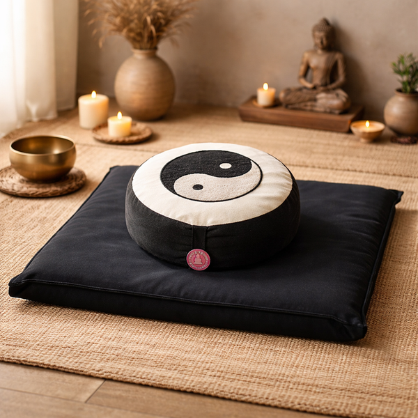 Meditatie Set Yin Yang Symbool Katoen Velours Zwart/Crème 65x65x5 cm