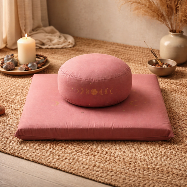 Meditatie Set Maanfasen Biologisch Katoen Oudroze Goud 65x65x5cm