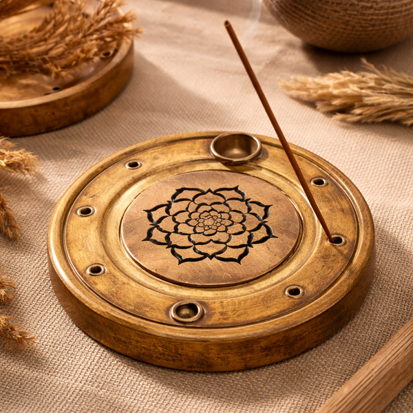 Wierookhouder Mangohout Lotus Symbool Koper 10 cm