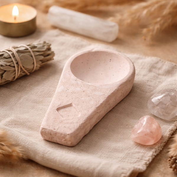 Sagrada Madre Wierookbrander Cement Pastelroze Handgreep 9 cm Kom Ø 8 cm