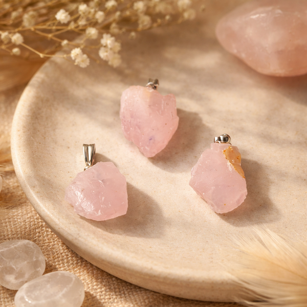 Rozenkwarts Ruw Edelsteenhanger Hartchakra ±2.5cm