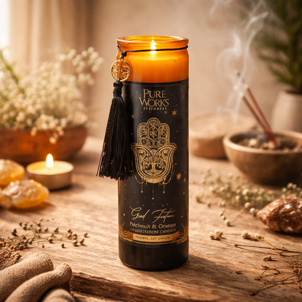 Manifestatiekaars Good Fortune In Glas Met Kwast 300g