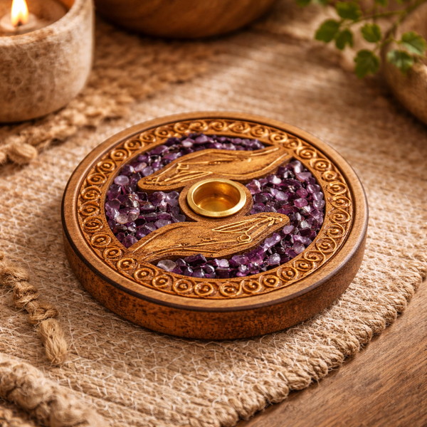 Wierook- En Kegeltjeshouder Healing Hands Met Amethist 10cm