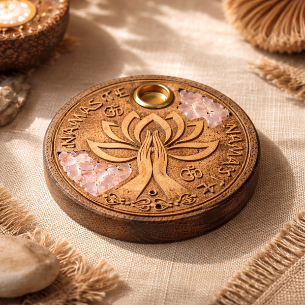 Wierook- En Kegeltjeshouder Namaste Met Rozenkwarts 10cm