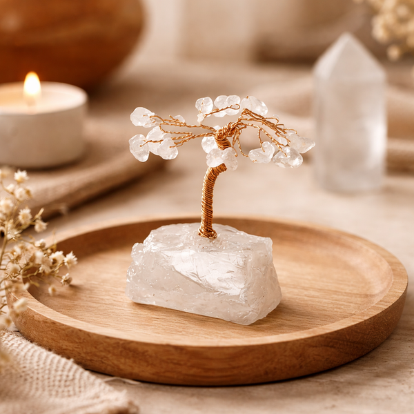 Edelsteenboom Bergkristal Met Blaadjes 8x5cm