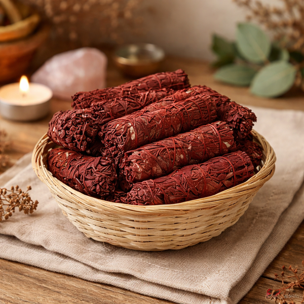 Witte Salie Smudge Met Dragon’s Blood Hars In Mandje ±10cm ±25-35g Per 24