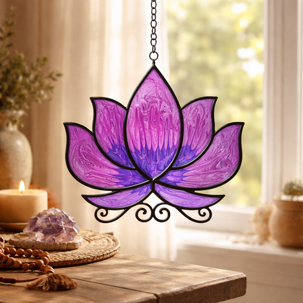 Raamhanger Lotus Gekleurd Glas Metaal Paars ±25cm