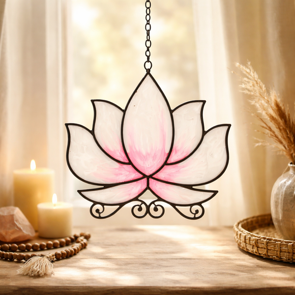 Raamhanger Lotus Gekleurd Glas Metaal Wit ±25cm