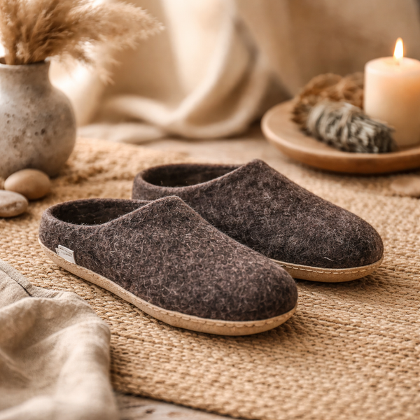 Sloffen Wol 50% Vilt 50% Suede Bruin Gemêleerd Schoenmaat 35/36 200g