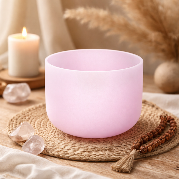 Kristallen Klankschaal Roze F-Toon 432 Hz Met Tas ±20 cm