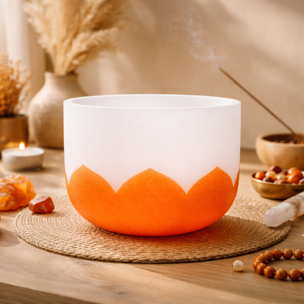 Kristallen Klankschaal Lotus Chakra 2 Swadhisthana D-toon Oranje 30cm 432Hz