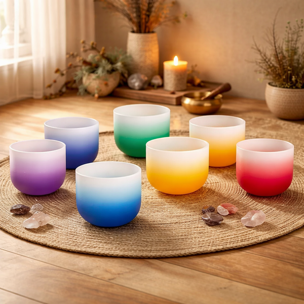 Set 7 Kristallen Klankschalen Chakra 432 Hz Gradient Design 20-35 cm