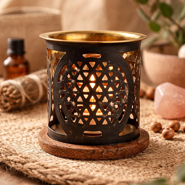Aromafume Olieverdamper Bloem Des Levens IJzer Hout Koper 8x9cm