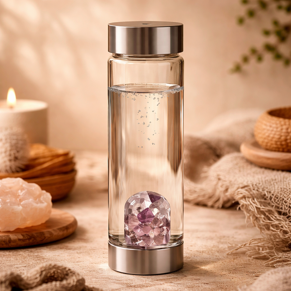 VitaJuwel ViA Glasfles Rozenkwarts Amethist Bergkristal 500 ml