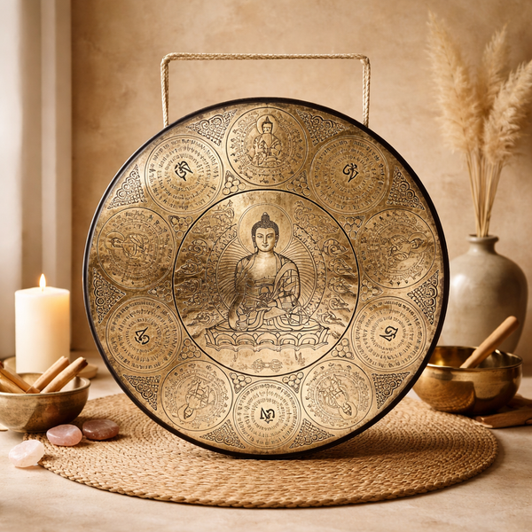 Nepalese Gong Boeddha Shakyamuni Gegraveerd 60cm
