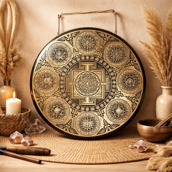 Nepalese Gong 7 Chakra's Gravure Bloem Des Levens 60cm