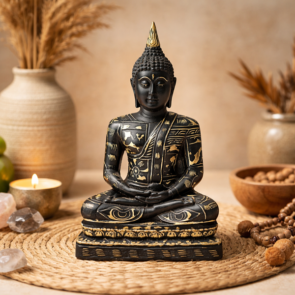 Boeddha Meditatie Zwart 17cm Geschikt Voor Binnengebruik