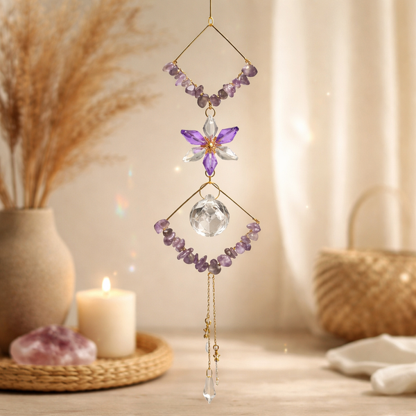 Suncatcher Met Amethist Stenen En Ruiten 50cm Feng Shui