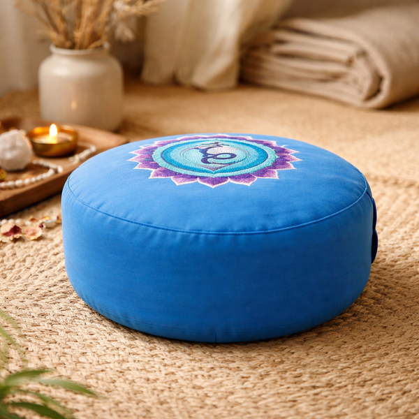 Meditatiekussen Yogi & Yogini 5e Chakra Geborduurd Katoen Blauw 33 x 17 cm
