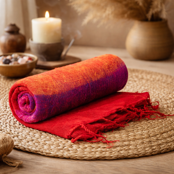 Meditatie Omslagdoek Rood Met Strepen 200 x 80 cm