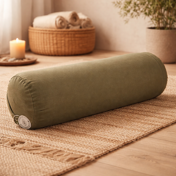 Yoga Bolster Rond Groen Katoen 60 x 16 cm Navulbaar Met Boekweitkaf