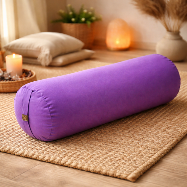 Yoga Bolster Rond Katoen Violet 60 x 16 cm Navulbaar Met Boekweitkaf
