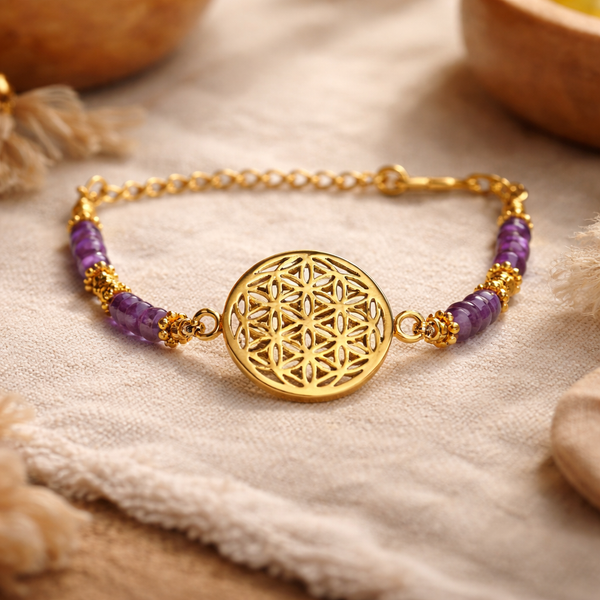 Armband Met Bloem Des Levens En Amethist Kralen