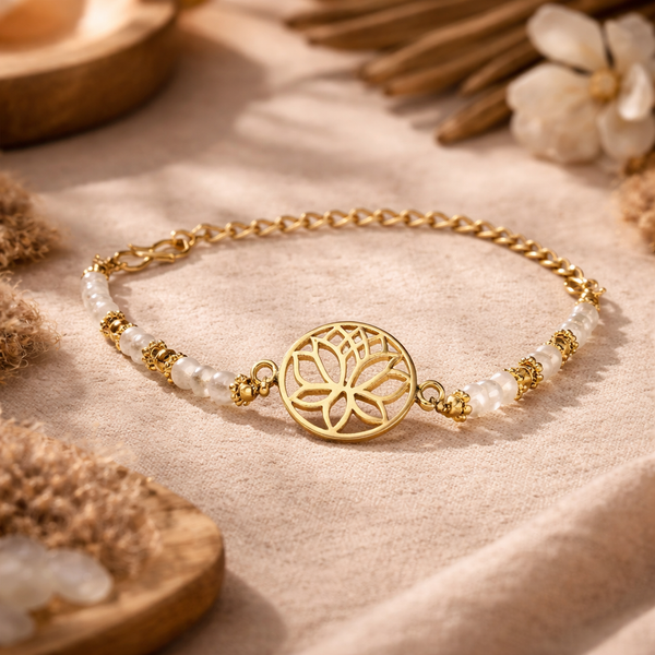 Armband Met Lotus En Maansteen Kraaltjes