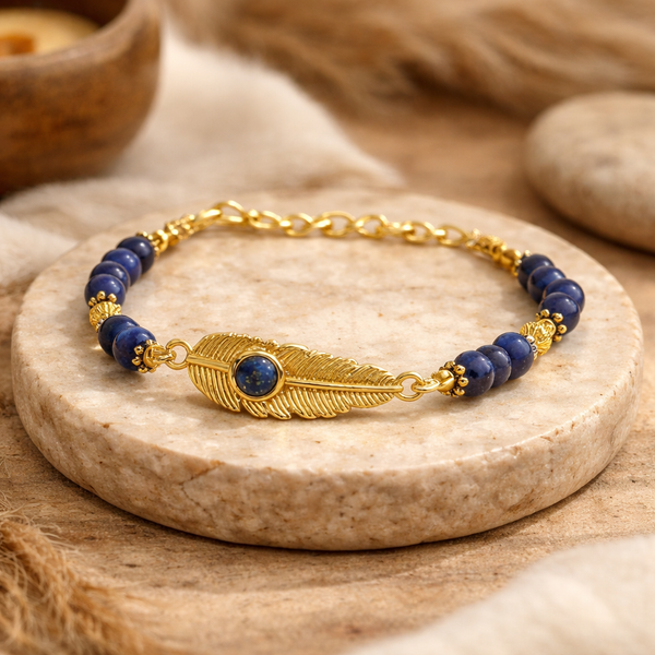 Armband Met Veer-Bedeltje En Lapis Lazuli Kralen