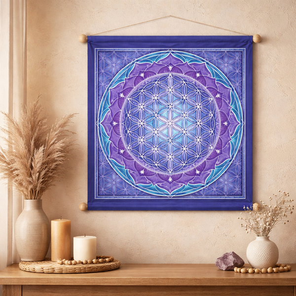 Banner Bloem Des Levens Polyester Met Houten Stok