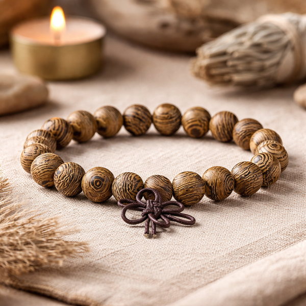 Mala Armband Met 21 Kralen Van Wengé Hout Geregen Op Elastiek