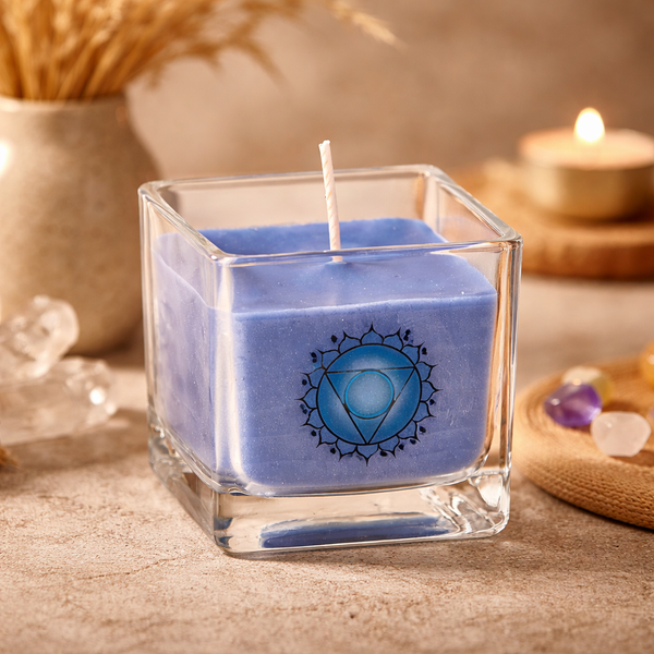 Geurkaars 5e Chakra Koolzaadwas Ecologisch In Gerecycled Glas