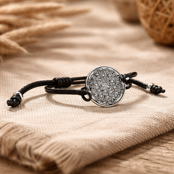Armbandje Bloem Des Levens Metaallegering Katoen Zwart