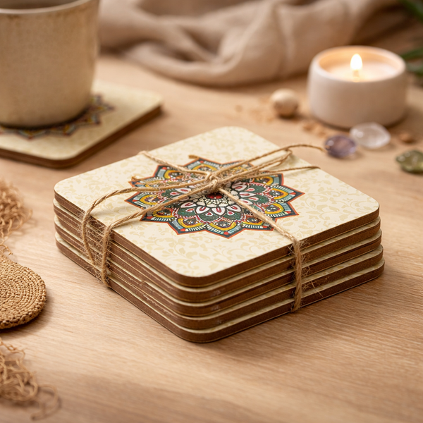 Mandala Onderzetters MDF Groen Set Van 6