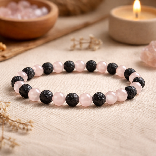 Edelsteen Armband Lavasteen Rozenkwarts 6mm