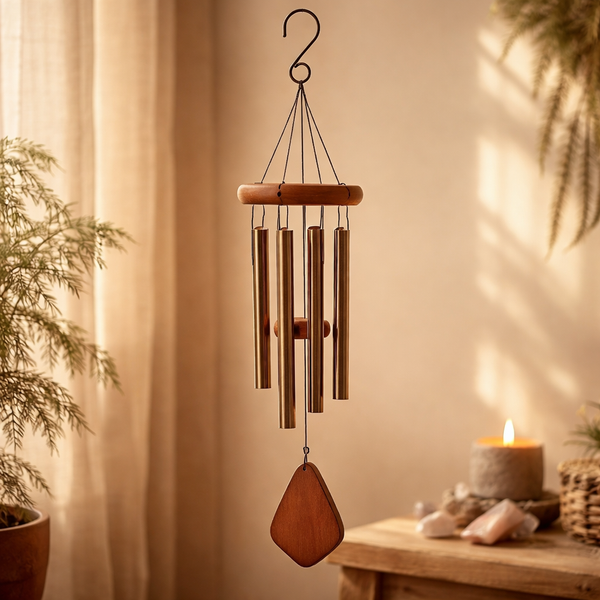 Windorgel Zes Bronskleurige Metalen Staafjes En Hout