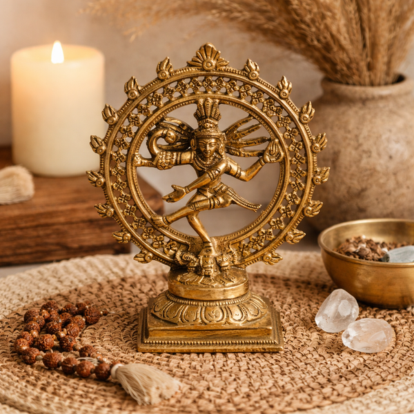 Shiva Nataraja Messing Dubbele Ring Goudkleurig 15 cm